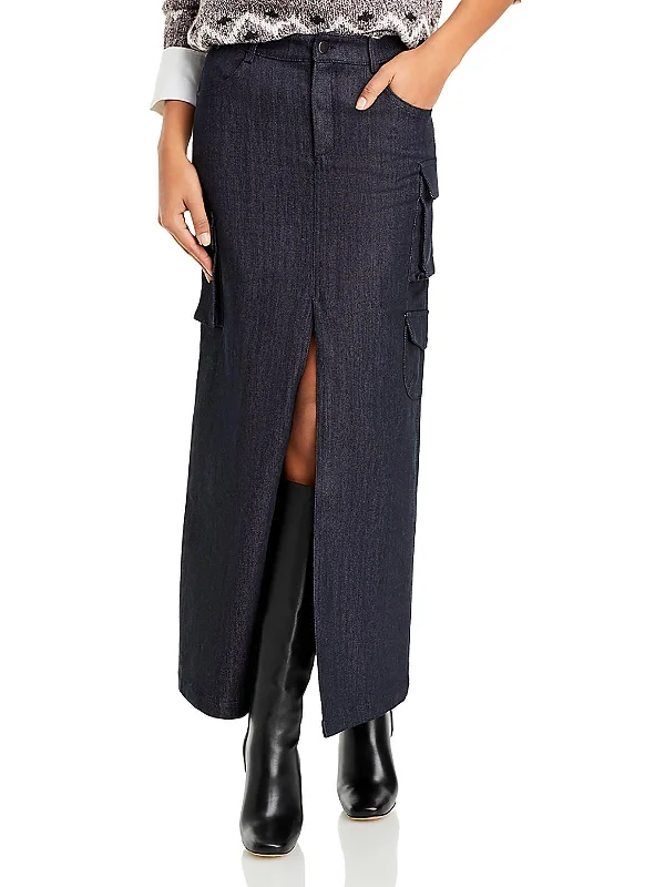 Mora Womens Front Slit Cargo Pocket Maxi Skirt