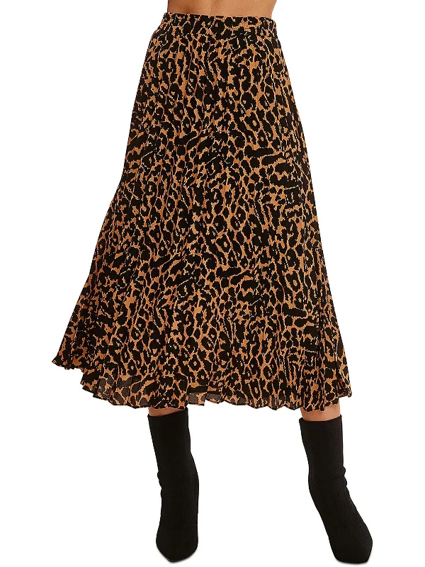 Womens Chiffon Animal Print Midi Skirt