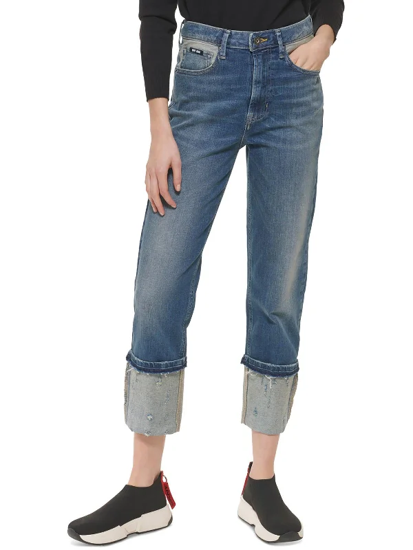 Waverly Womens Distressed High Rise Straight Leg Jeans