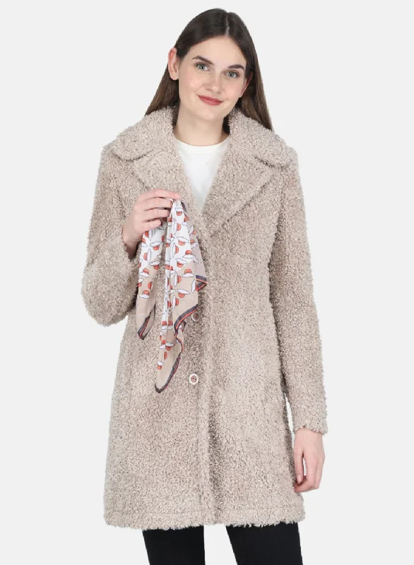 Women Beige Solid Coat