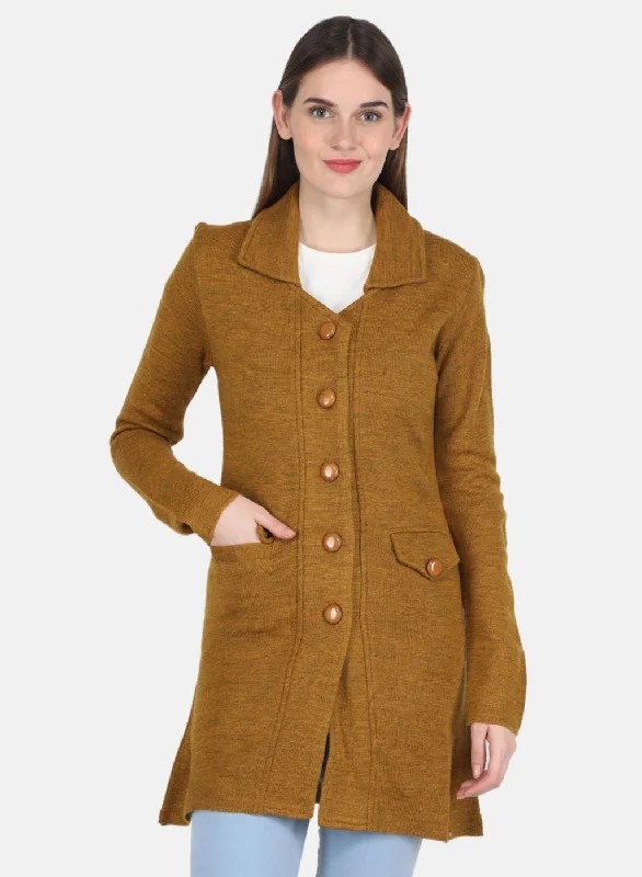 Women Mustard Self design Coat