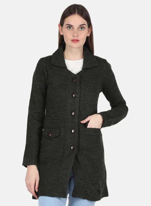 Women Olive Self design Coat