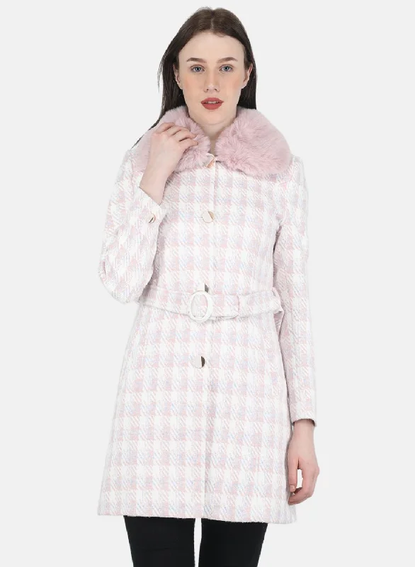 Women Pink Check Coat