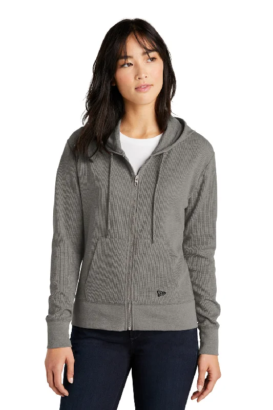 New Era Womens Thermal Full Zip Hooded Sweatshirt Hoodie - Heather Shadow Grey