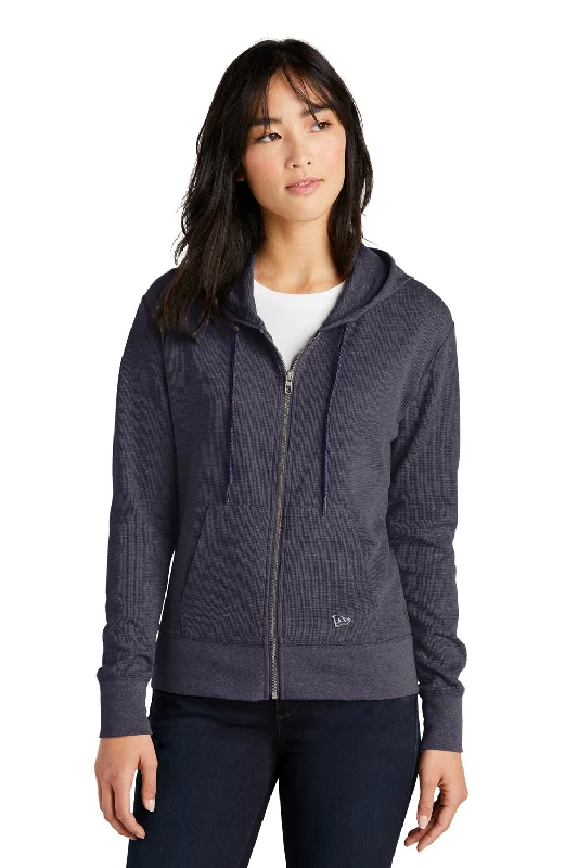 New Era Womens Thermal Full Zip Hooded Sweatshirt Hoodie - Heather True Navy Blue