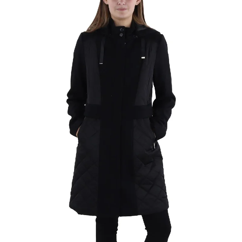 Tahari Womens Wool Blend Mixed Media Wool Coat