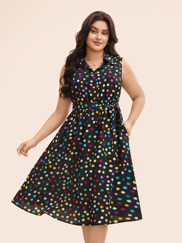 Polka Dot Front Tie Midi Shirt Dress